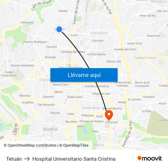 Tetuán to Hospital Universitario Santa Cristina map