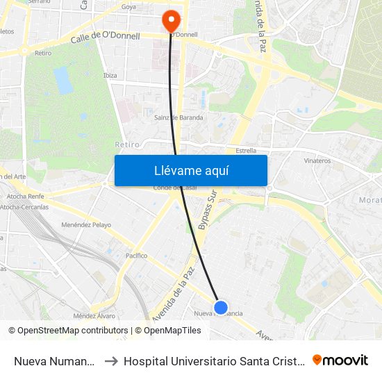 Nueva Numancia to Hospital Universitario Santa Cristina map