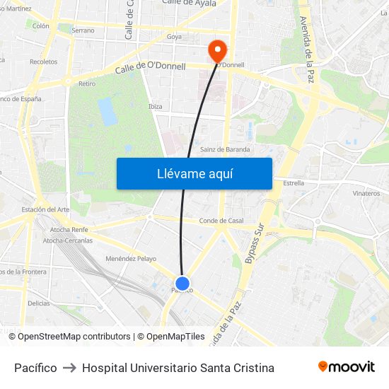 Pacífico to Hospital Universitario Santa Cristina map