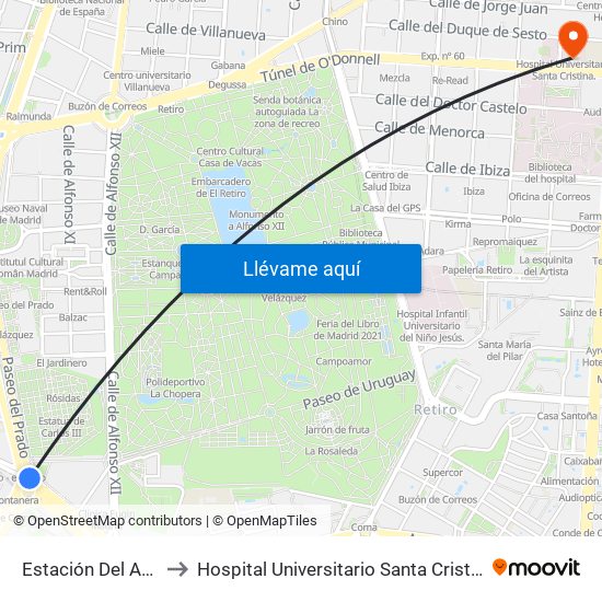 Estación Del Arte to Hospital Universitario Santa Cristina map