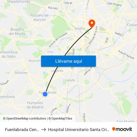 Fuenlabrada Central to Hospital Universitario Santa Cristina map