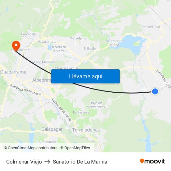 Colmenar Viejo to Sanatorio De La Marina map