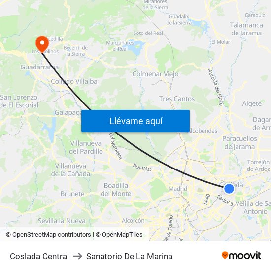 Coslada Central to Sanatorio De La Marina map