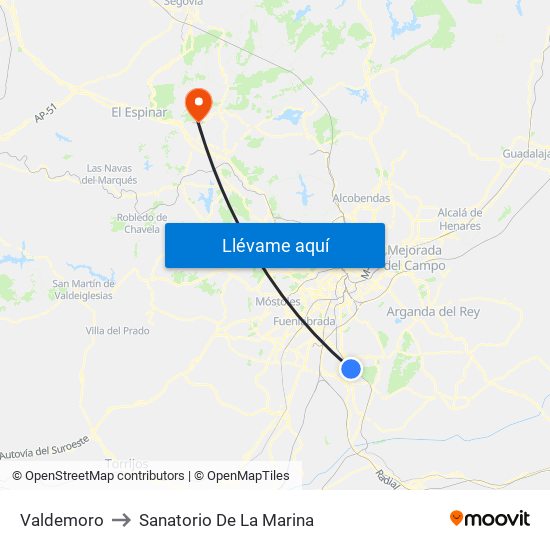 Valdemoro to Sanatorio De La Marina map