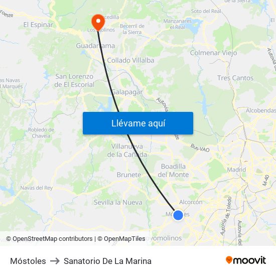 Móstoles to Sanatorio De La Marina map