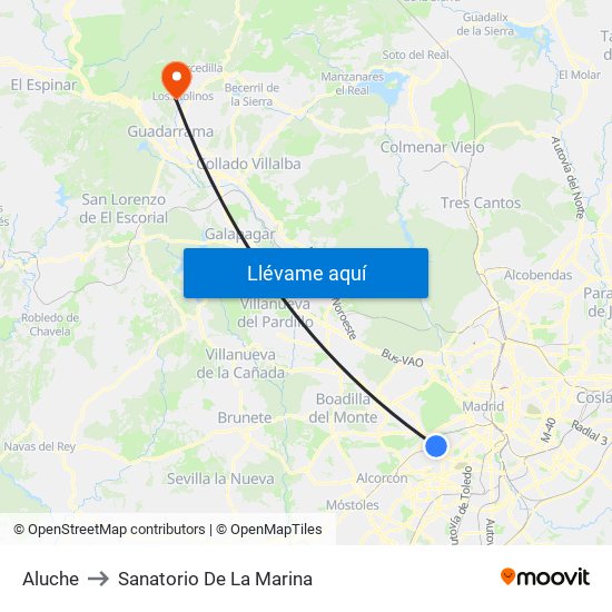 Aluche to Sanatorio De La Marina map