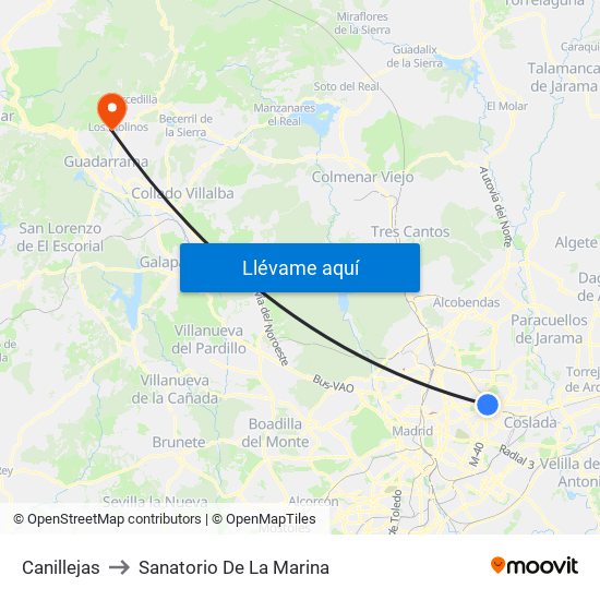 Canillejas to Sanatorio De La Marina map