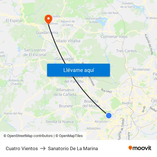 Cuatro Vientos to Sanatorio De La Marina map