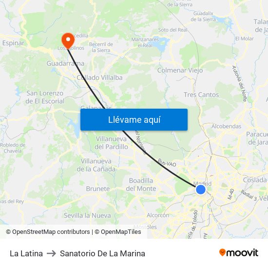 La Latina to Sanatorio De La Marina map