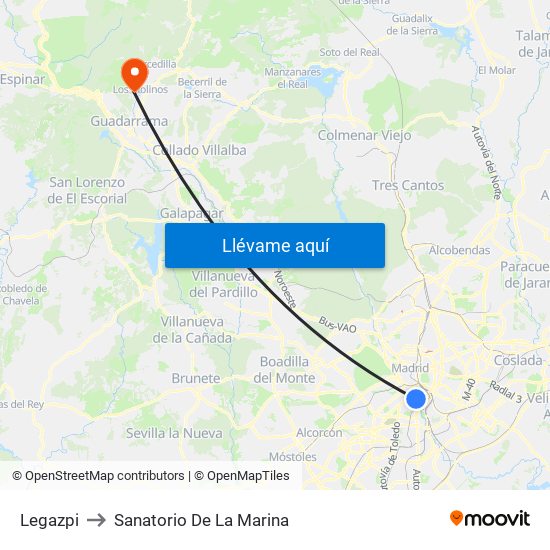 Legazpi to Sanatorio De La Marina map