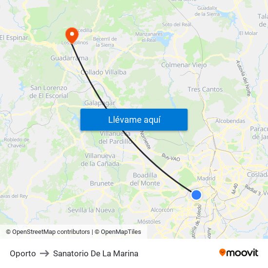 Oporto to Sanatorio De La Marina map