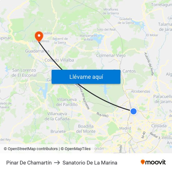 Pinar De Chamartín to Sanatorio De La Marina map
