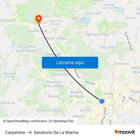 Carpetana to Sanatorio De La Marina map