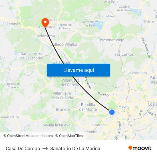 Casa De Campo to Sanatorio De La Marina map
