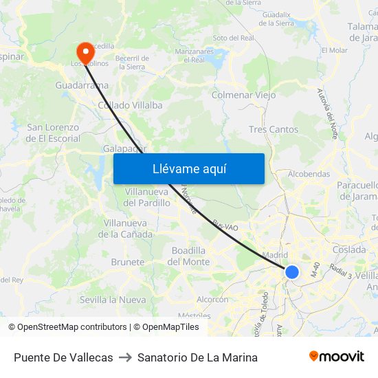 Puente De Vallecas to Sanatorio De La Marina map