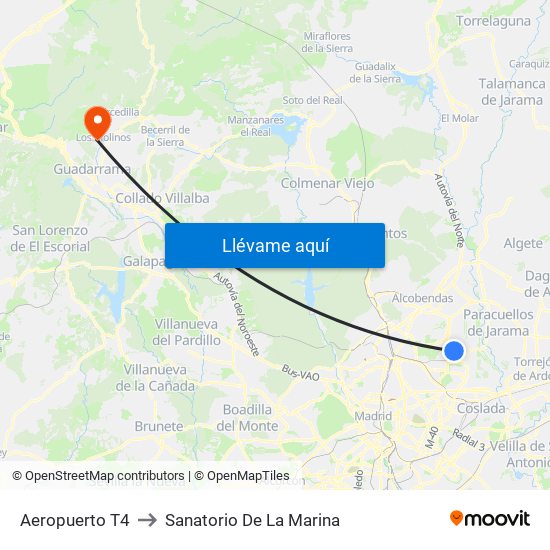 Aeropuerto T4 to Sanatorio De La Marina map