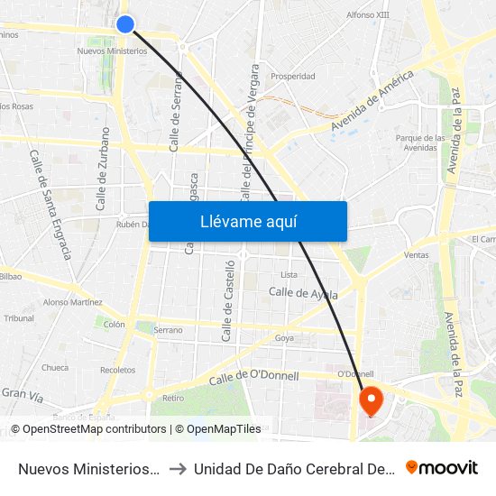 Nuevos Ministerios - Centro Comercial to Unidad De Daño Cerebral Del Hospital Beata María Ana map