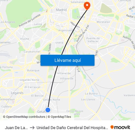 Juan De La Cierva to Unidad De Daño Cerebral Del Hospital Beata María Ana map