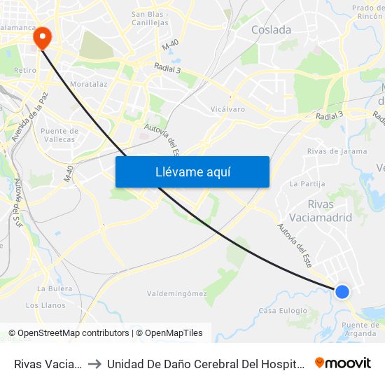 Rivas Vaciamadrid to Unidad De Daño Cerebral Del Hospital Beata María Ana map