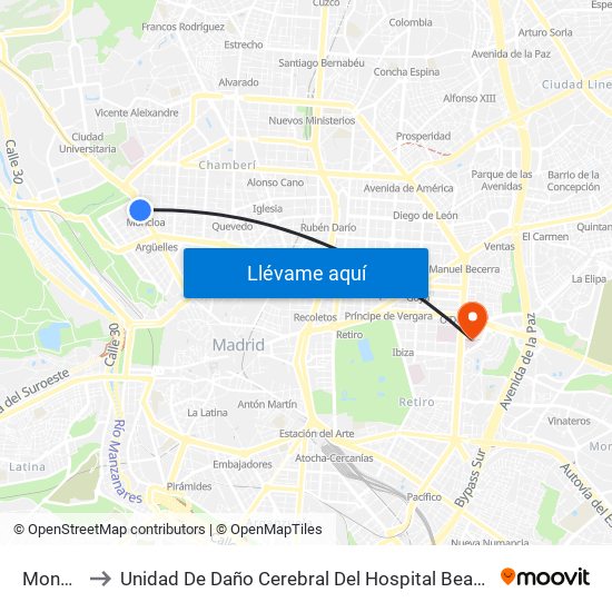 Moncloa to Unidad De Daño Cerebral Del Hospital Beata María Ana map