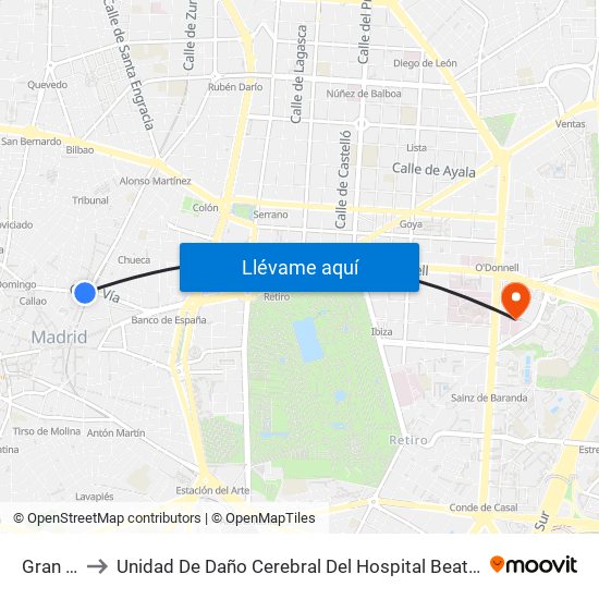 Gran Vía to Unidad De Daño Cerebral Del Hospital Beata María Ana map