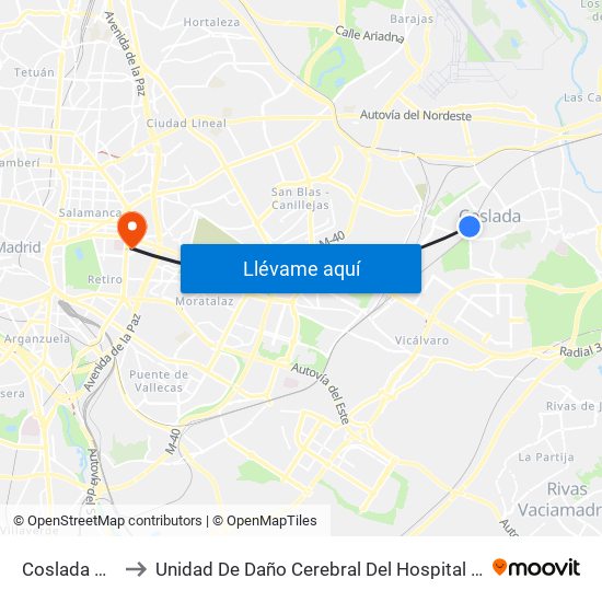 Coslada Central to Unidad De Daño Cerebral Del Hospital Beata María Ana map
