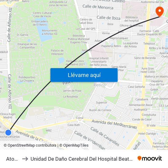 Atocha to Unidad De Daño Cerebral Del Hospital Beata María Ana map