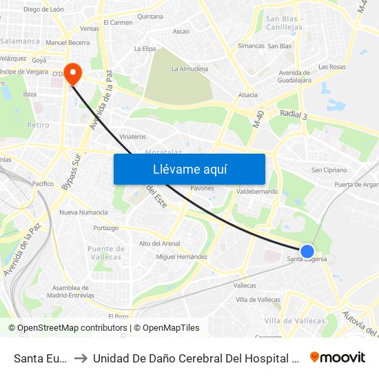 Santa Eugenia to Unidad De Daño Cerebral Del Hospital Beata María Ana map