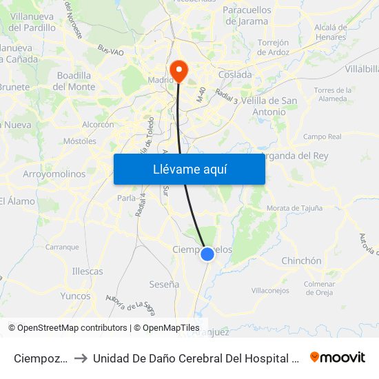 Ciempozuelos to Unidad De Daño Cerebral Del Hospital Beata María Ana map