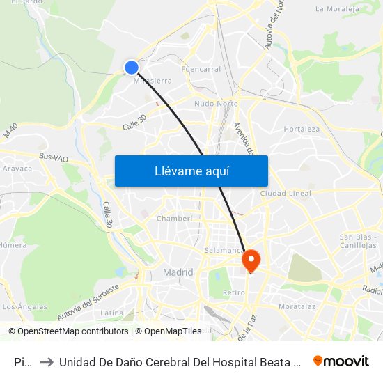 Pitis to Unidad De Daño Cerebral Del Hospital Beata María Ana map