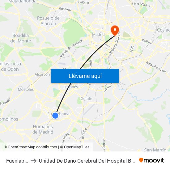 Fuenlabrada to Unidad De Daño Cerebral Del Hospital Beata María Ana map