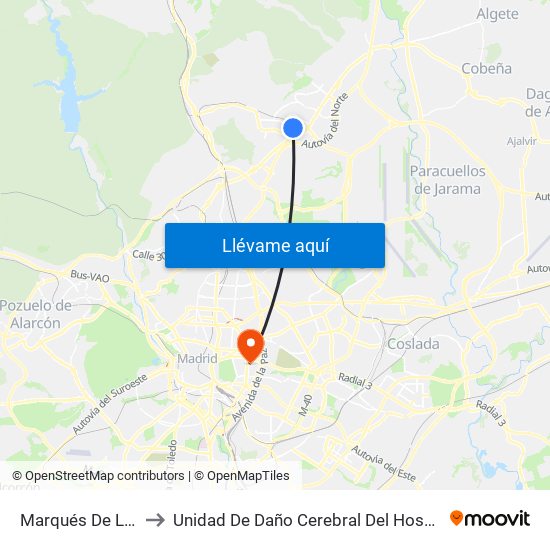 Marqués De La Valdavia to Unidad De Daño Cerebral Del Hospital Beata María Ana map