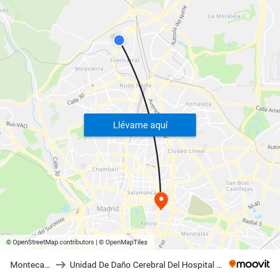 Montecarmelo to Unidad De Daño Cerebral Del Hospital Beata María Ana map