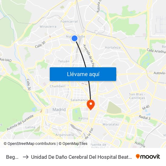 Begoña to Unidad De Daño Cerebral Del Hospital Beata María Ana map