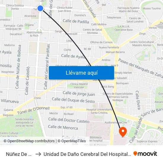 Núñez De Balboa to Unidad De Daño Cerebral Del Hospital Beata María Ana map