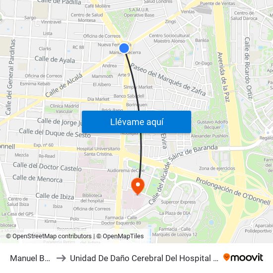 Manuel Becerra to Unidad De Daño Cerebral Del Hospital Beata María Ana map