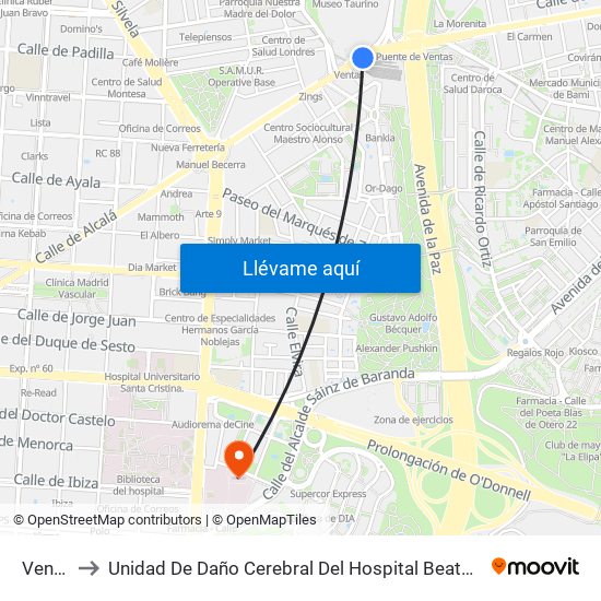 Ventas to Unidad De Daño Cerebral Del Hospital Beata María Ana map