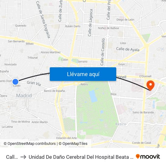 Callao to Unidad De Daño Cerebral Del Hospital Beata María Ana map