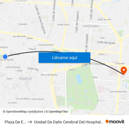 Plaza De España to Unidad De Daño Cerebral Del Hospital Beata María Ana map