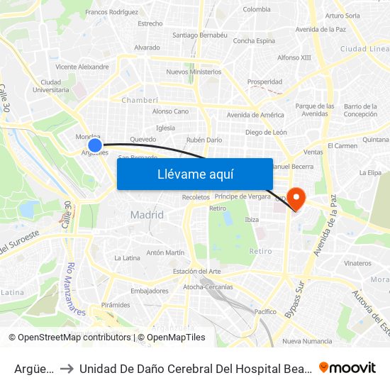 Argüelles to Unidad De Daño Cerebral Del Hospital Beata María Ana map