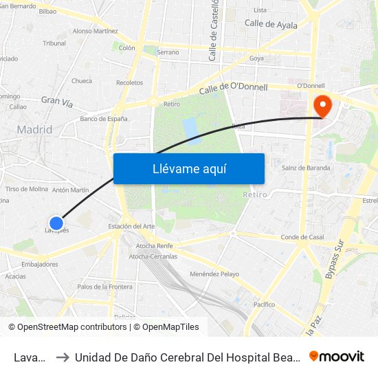 Lavapiés to Unidad De Daño Cerebral Del Hospital Beata María Ana map