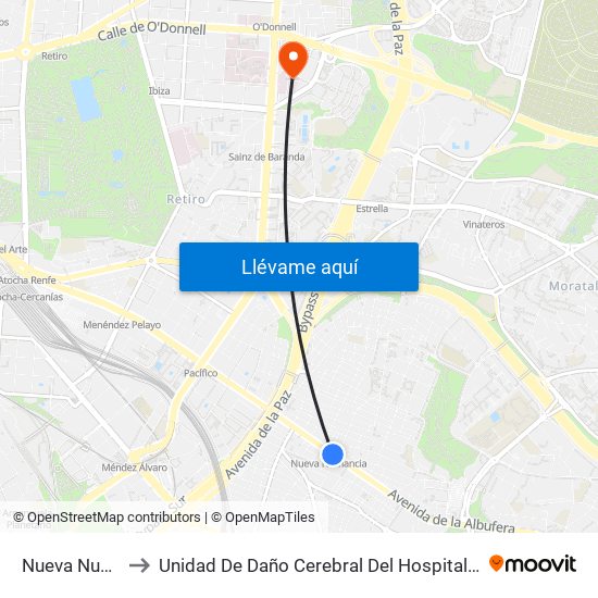 Nueva Numancia to Unidad De Daño Cerebral Del Hospital Beata María Ana map