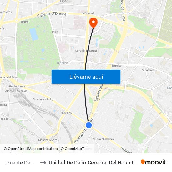 Puente De Vallecas to Unidad De Daño Cerebral Del Hospital Beata María Ana map