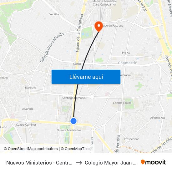 Nuevos Ministerios - Centro Comercial to Colegio Mayor Juan Luis Vives map