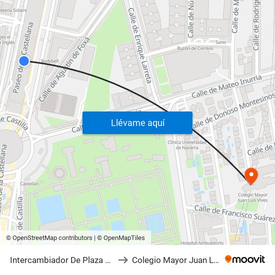 Intercambiador De Plaza De Castilla to Colegio Mayor Juan Luis Vives map