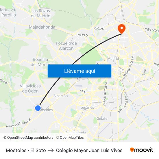 Móstoles - El Soto to Colegio Mayor Juan Luis Vives map