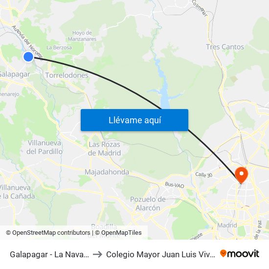 Galapagar - La Navata to Colegio Mayor Juan Luis Vives map