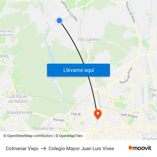 Colmenar Viejo to Colegio Mayor Juan Luis Vives map