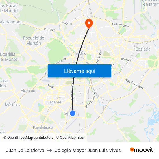 Juan De La Cierva to Colegio Mayor Juan Luis Vives map