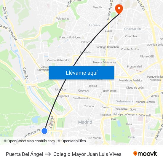 Puerta Del Ángel to Colegio Mayor Juan Luis Vives map